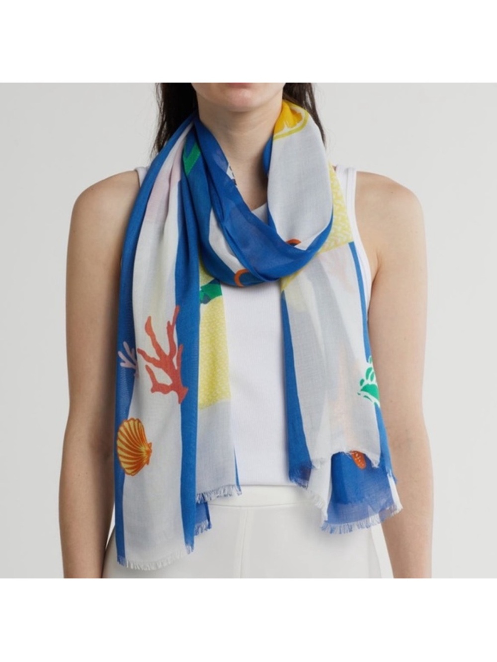 kate spade Blue White Beach Towel Summertime Theme Oblong Striped Scarf::NWT::